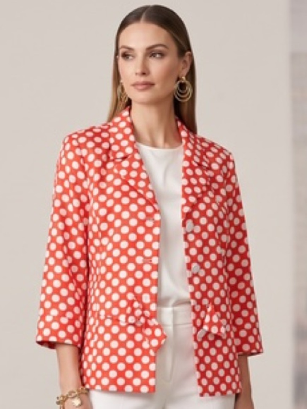 Perceptions Coral Polka Dot Blazer